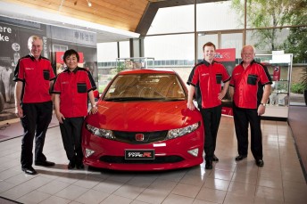 From left to right: Mr Lindsay Smalley (Senior Director Honda Australia), Mr Yasuhide Mizuno (Managing Director & CEO Honda Australia), Eli Evans & Peter Evans