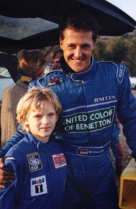 A fresh-faced Engel poses with then Benetton Formula 1 driver Michael Schumacher