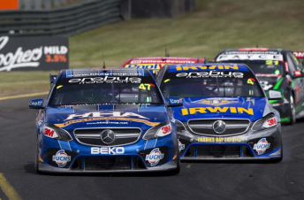 The Mercedes E63 AMGs of Tim Slade and Lee Holdsworth at Sandown