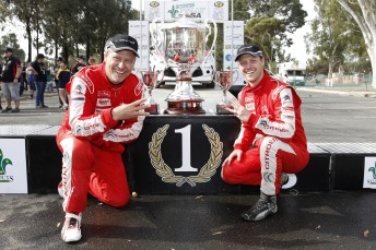 Glen Weston and Eli Evans with the championship trophy