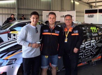 Mitch Evans (left) with brother Simon and father Owen at Queensland Raceway