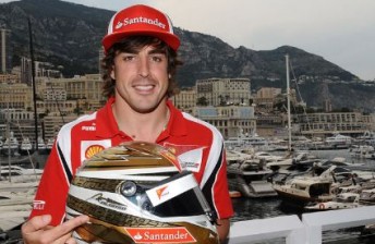 Fernando Alonso with the special helmet he