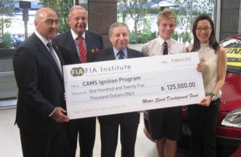 Jean Todt (centre) presented Mitch Skaife (second from right) with the cheque in Melbourne today