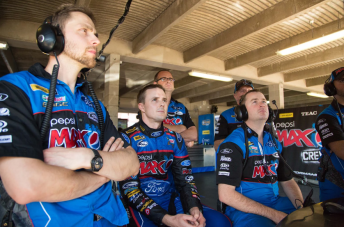 Matthew Nilsson (right) with driver Mark Winterbottom (middle) and his race engineer James Small (left)