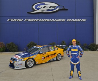 Steven Richards with the Dunlop Super Dealers FPR Falcon he will campaign in 2010. Pic: Joel Strickland