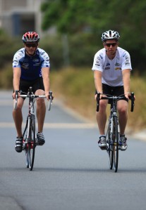 Mark Winterbottom and Steve Richards during one of the cycling legs of the FPR Men of Steel Fitness Challenge presented by Orrcon Steel