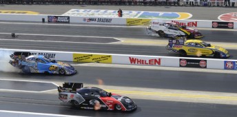 Matt Hagan (2nd from top) charging to victory at Z-MAX