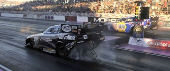 Ron Capps (far lane) chased down Jack Beckman in the Funny Car final - the pair are just four points apart in the Championship