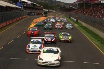 Greg Crick leads away the Australian GT Championship field at the recent Clipsal 500