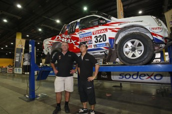 Bruce Garland (left) & Harry Suzuki with their D-MAX at Dakar scrutineering
