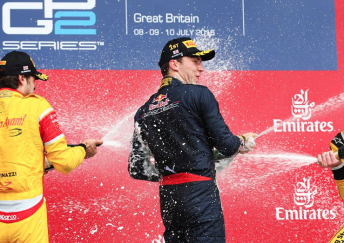 Pierre Gasly sprays the champagne at Silverstone