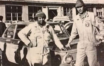 Bernard Gauzere (right) in front of hi BMW 2002 Ti in 1969
