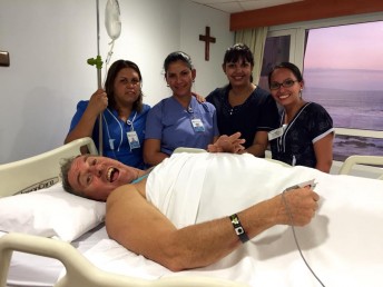 Geoff Olholm will fly home after treatment for broken vertebrae