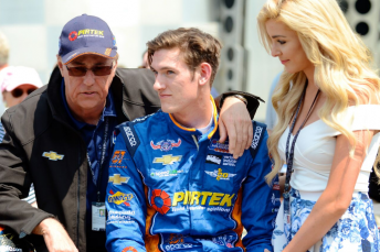 Matty Brabham with partner Kimberley and dad Geoff at the Indy 500 in May. Matt finished 22nd in his rookie start for Pirtek Team Murray 