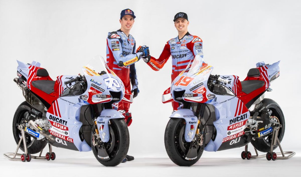Alex Marquez (left) and Fabio Di Giannantonio (right) with the new-look Gresini Racing Ducatis