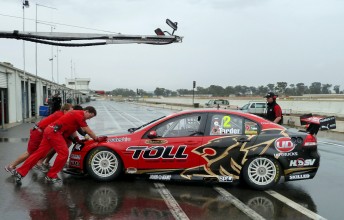 The Toll Holden RacinG team Commodore VE of Garth Tander, on wets, at Winton today