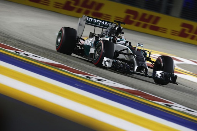Lewis Hamilton on his way to victory in the Singapore Grand Prix