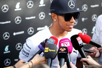 Lewis Hamilton fielding questions from the press at Monza