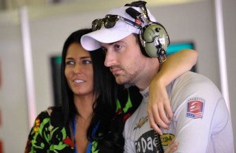 Hinchcliffe in the GRM pit garage with his Australian girlfriend Kirsten Dee