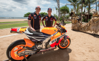 Honda revealed its 2015 bike in Bali with riders Marc Marquez and Dani Pedrosa