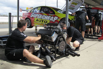 The Paul Morris Motorsport crew work on Ingall