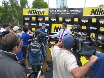 Mark Winterbottom chats with the media on the Gold Coast today