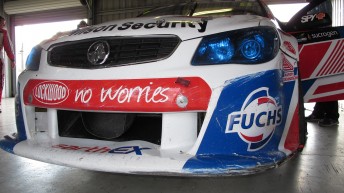 The logo says it all after Jason Bright bounced off the fence at Winton