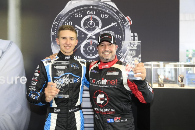 Campbell and Bates with their Carrera Cup pole awards