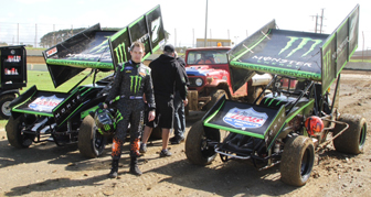 Chris Atkinson with the two Monster sprintcars
