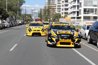 A V8 Supercars Dunlop Series car, Kumho Touring Car Series Ford, a Suzuki Swift Series machine and a Toyota Aussie car roared through Surfers Paradise