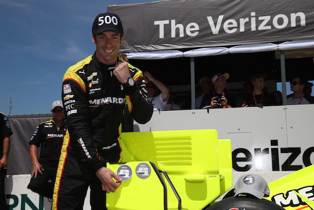 Simon Pagenaud celebrates the 500th pole for Team Penske at Iowa