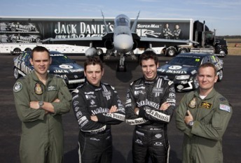 Todd and Rick Kelly and F/A-18 Hornet pilots with some impressive machinery at RAAF Williamtown