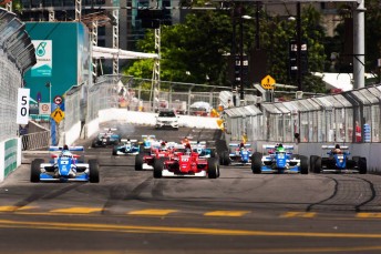 The Formula Masters  field tackle the Kuala Lumpur street circuit 