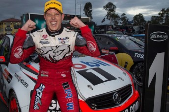 James Courtney celebrates victory in Race 25 at Queensland Raceway