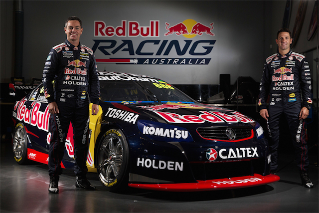 Lowndes and Whincup with the 2015 Red Bull Holden