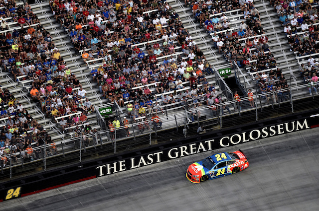 Jeff Gordon cuts a colourful site in the rainbow hues at Bristol 