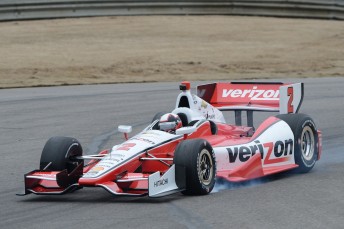 Juan Montoya locks up during testing at Barber Motorsports Park