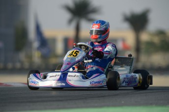 Joseph Mawson in action during Round Two of the CIK-FIA World Championship in Bahrain (Pic: KSP)