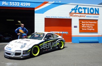 Matt Kingsley with the Porsche Carrera Cup car he will race at Clipsal