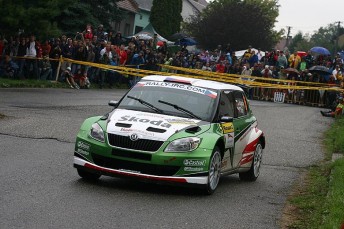 Jan Kopecký in front at the Barum Czech Rally Zlín