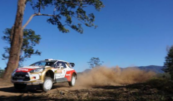 Kris Meeke has set the fastest time in shakedown for Coates Hire Rally Australia 