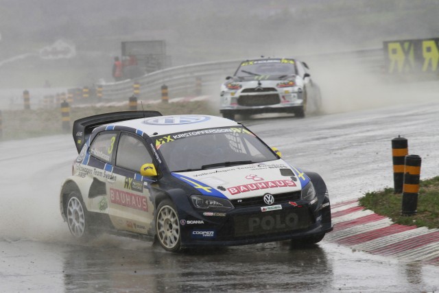 Johan Kristoffersson on his way to World Rallycross victory in Portugal