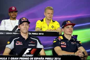 Daniil Kvyat sits alongside his Red Bull replacement Max Verstappen 