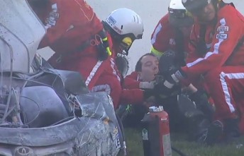 Kyle Busch being treated at the scene