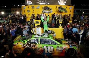 Kyle Busch celebrates his first NASCAR Sprint Cup title