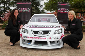Lauren Gray (driver) and Elizabeth Griffins (team manager) from the Le Femme motorsport team