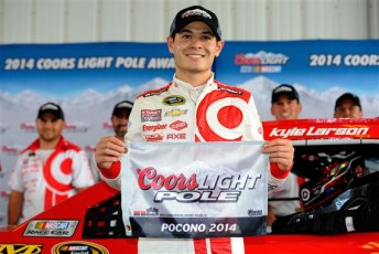 Kyle Larson with his first pole award in the Sprint Cup