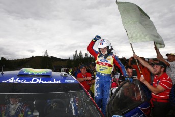 Jari-Matti Latvala celebrates winning the Rally Finland