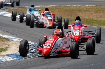 Jack Le Brocq, seen here leading fellow AMSF-backed driver Macauley Jones, took out the 2012 Australian Formula Ford title