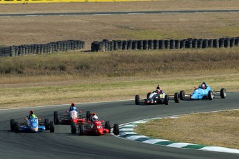 Luis Leeds and Cameron Hill do battle in the Australian Formula Ford Series 